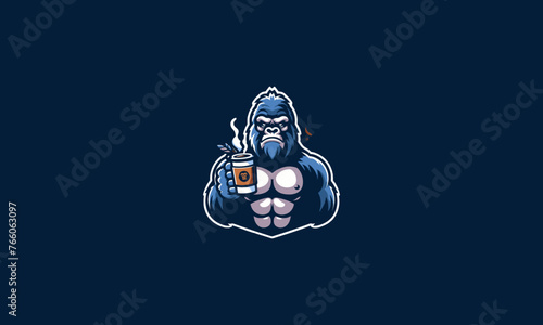 gorilla with coffee vector mascot design