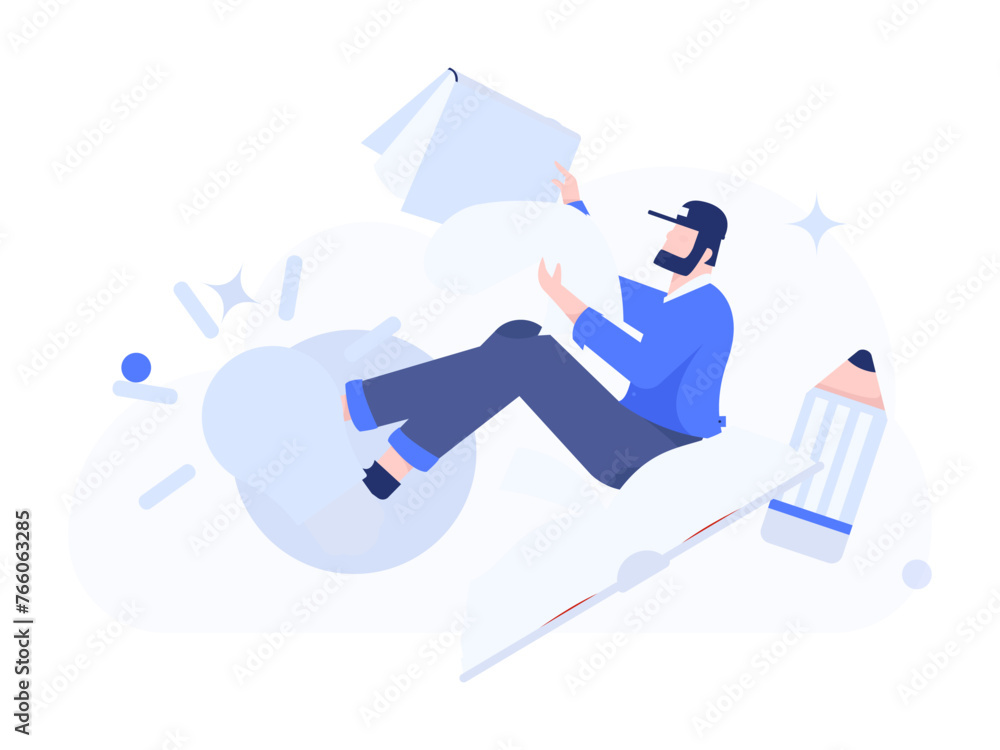 Fototapeta premium Character reading quietly vector concept operation hand drawn illustration 