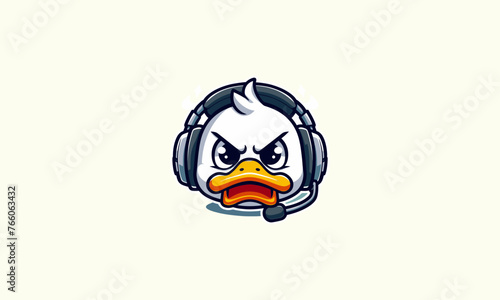 face duck angry wearing headphone vector mascot design