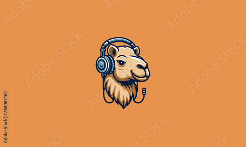 head camel wearing headphone vector mascot design