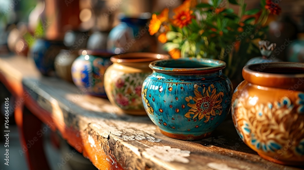 Fototapeta premium Colorful Ceramic Soup Bowl Stack 