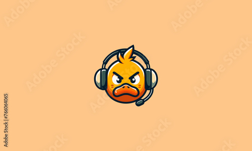 face duck angry wearing headphone vector mascot design