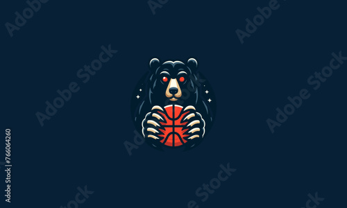 bear hold basket ball vector logo design