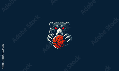 bear hold basket ball vector logo design