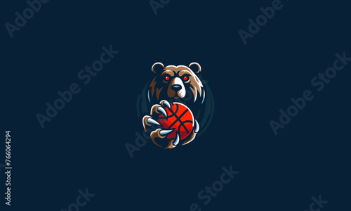 bear hold basket ball vector logo design