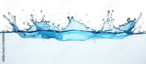 An electric blue splash of water on a white background, resembling a liquid painting or illustration. The detail captures the dynamic event of water hitting the surface with a slope