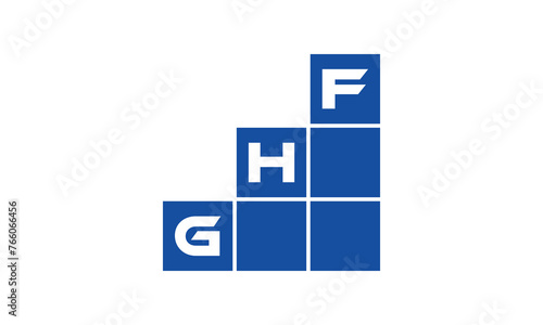 GHF initial letter financial logo design vector template. economics, growth, meter, range, profit, loan, graph, finance, benefits, economic, increase, arrow up, grade, grew up, topper, company, scale photo