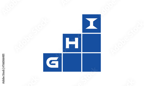 GHI initial letter financial logo design vector template. economics, growth, meter, range, profit, loan, graph, finance, benefits, economic, increase, arrow up, grade, grew up, topper, company, scale