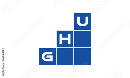 GHU initial letter financial logo design vector template. economics, growth, meter, range, profit, loan, graph, finance, benefits, economic, increase, arrow up, grade, grew up, topper, company, scale photo