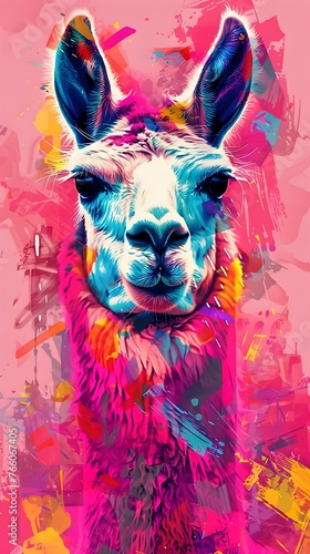 Vibrant Psychedelic Abstract Llama with Thermometer Painting © lertsakwiman