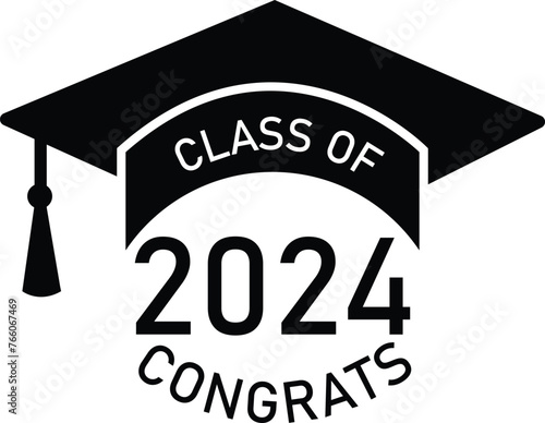 2024 graduate class icon. Class of 2024 sign. Congrats Graduation lettering symbol. flat style. © theerakit