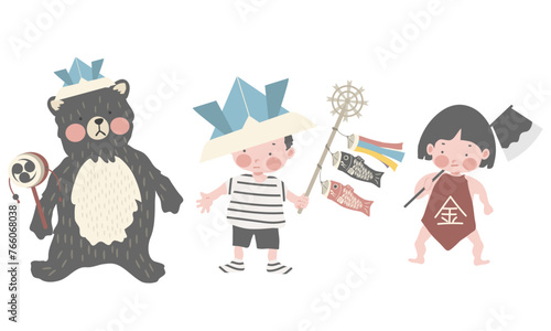 子供の日の男との子と金太郎とくまさん のイラスト