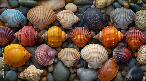 There were many colorful shellfish on the beach.