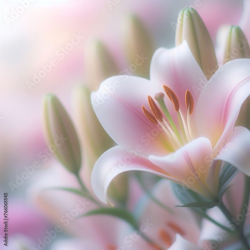 Lily flowers in soft pastel colors. Abstract floral background.
