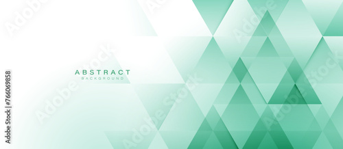 Abstract background with green and white triangle pattern. Modern minimal trendy horizontal. Futuristic technology background. Vector illustration