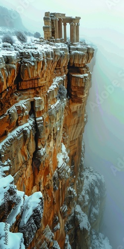 tall cliff structure top winter atmosphere romanized chasm extreme fog high altitude new mexico insanely standing cloud photo