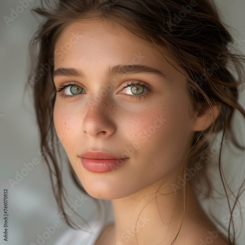 Portrait of a young woman with natural makeup, soft, diffused lighting