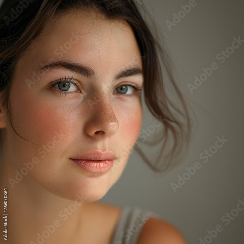 Portrait of a young woman with natural makeup, soft, diffused lighting