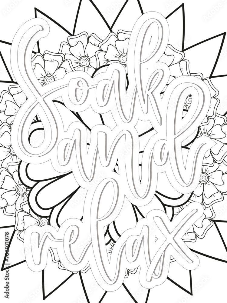 Love Quotes Flower Coloring Page Beautiful black and white illustration for adult coloring book Love Quotes Flower Coloring Page Beautiful black and white illustration for adult coloring book