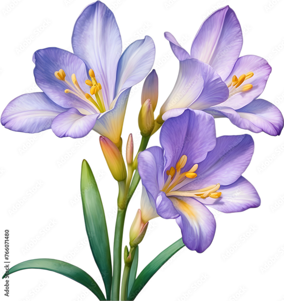 Watercolor painting of a freesia flower. Watercolor painting of a freesia flower.