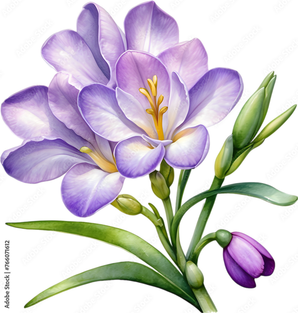 Watercolor painting of a freesia flower. Watercolor painting of a freesia flower.