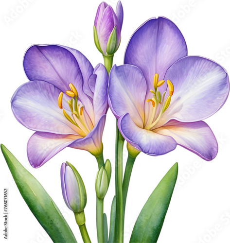 Watercolor painting of a freesia flower.
