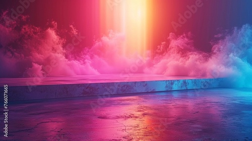 Magenta and Cyan Foggy Dramatically Lit Stone Stage Background