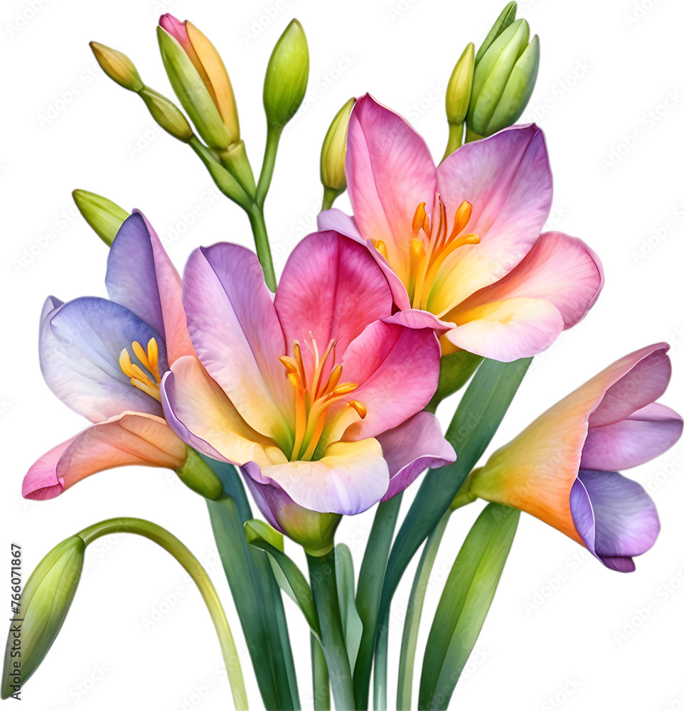 Fototapeta premium Watercolor painting of a freesia flower.