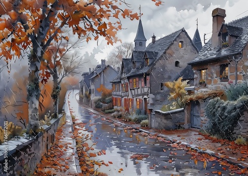 street houses trees fall splashing deep swiss architecture empty streets germany light space villages
