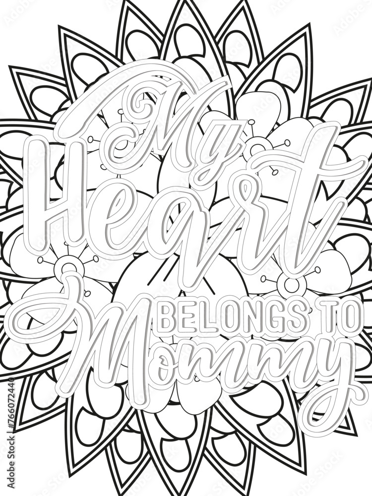 Love Quotes Flower Coloring Page Beautiful black and white illustration for adult coloring book Love Quotes Flower Coloring Page Beautiful black and white illustration for adult coloring book
