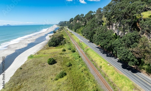 Bilde på lerret Aerial: Coastline road and beach