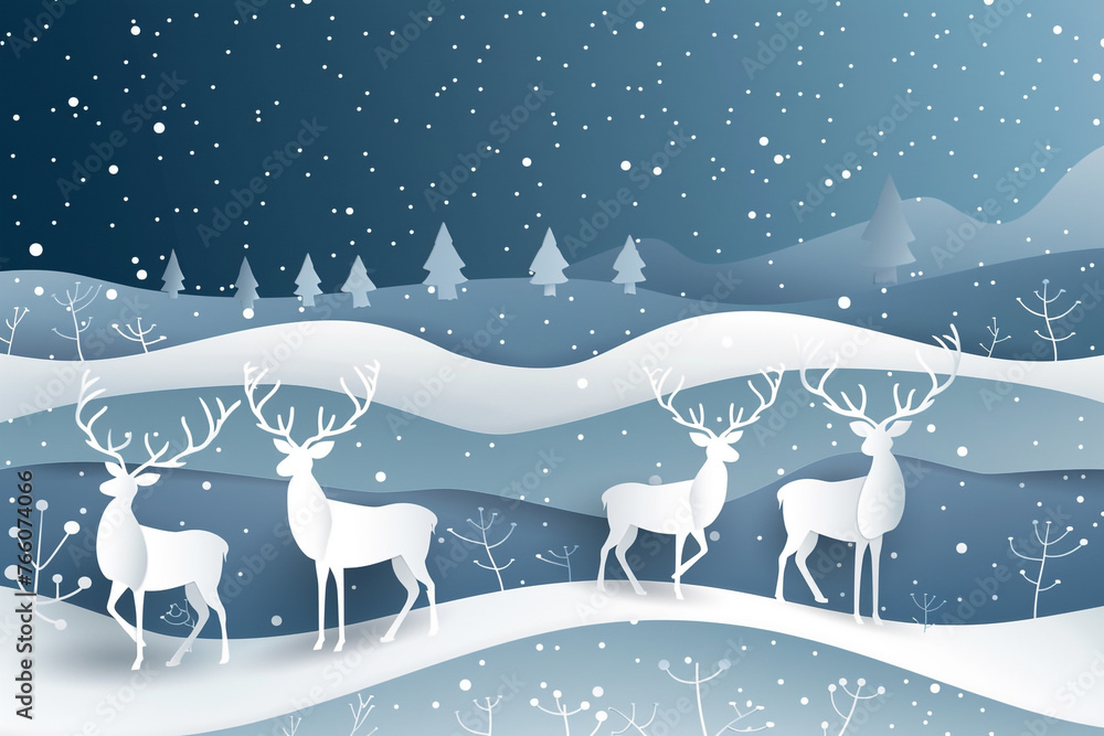 White deers on snow paper cut vector White deers on snow paper cut vector