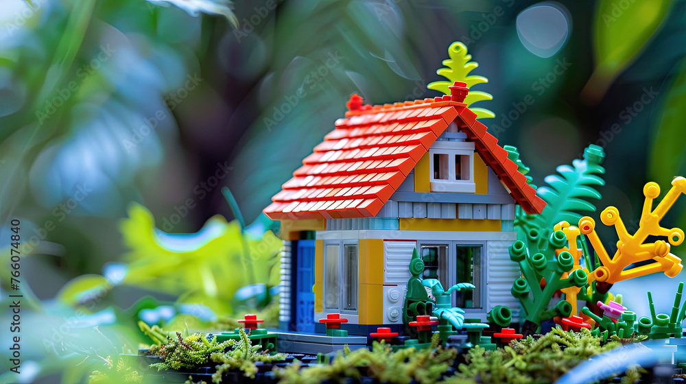 3D Illustration of House Miniature Made of Lego