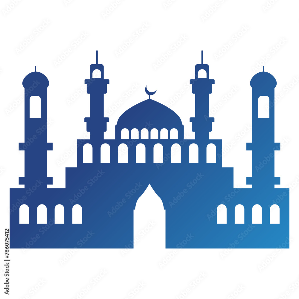 Islamic Mosque Silhouette with Gradient Color. Ramadan Kareem Mosque on White Background.