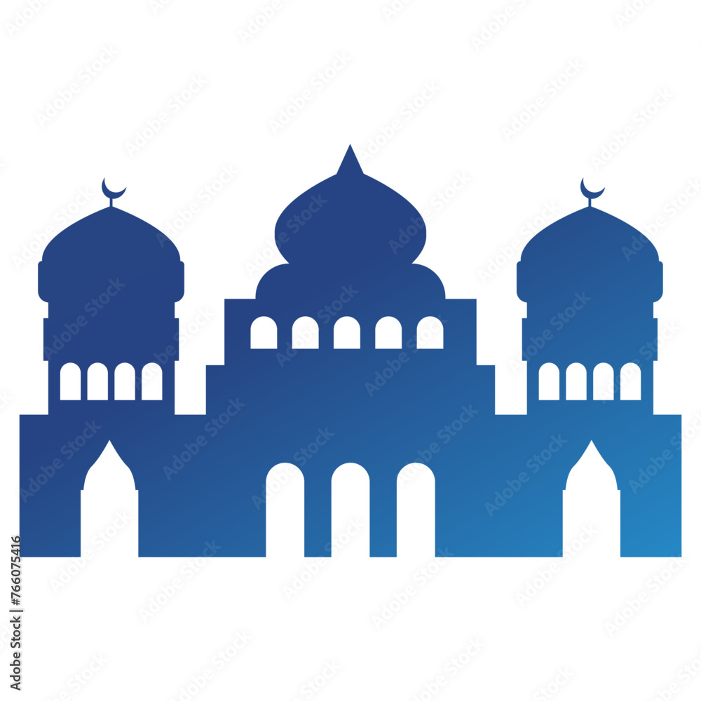 Islamic Mosque Silhouette with Gradient Color. Ramadan Kareem Mosque on White Background.