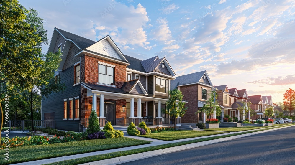 Typical American midclass new development house exterior Typical American midclass new development house exterior