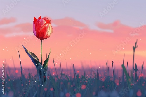 Tulip pixel art opening at dawn animation gentle morning light illumination various vivid colors #766076464