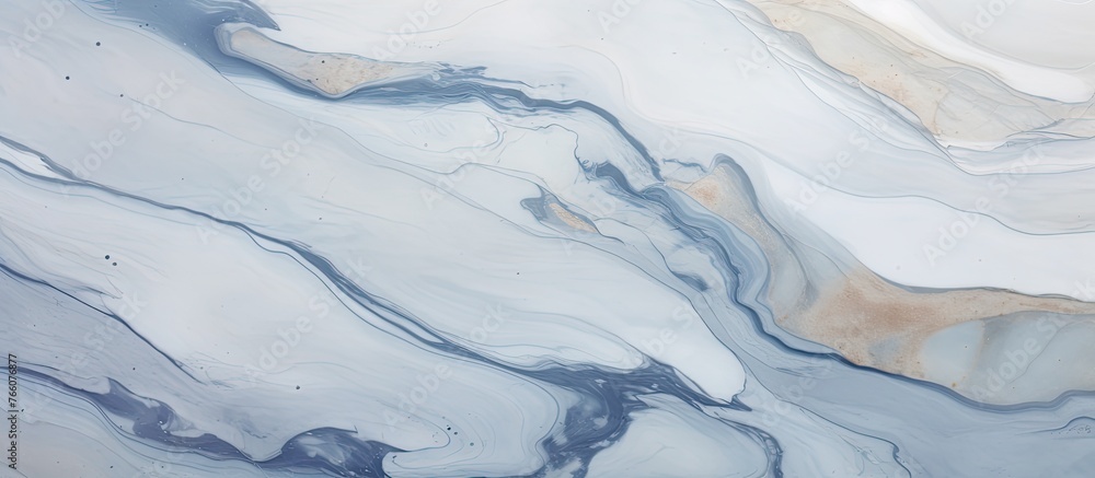 A closeup image showcasing a beautiful blue and white marble texture resembling a snowy landscape, with hints of water and ice cap. The natural art of freezing captured in this unique event A closeup image showcasing a beautiful blue and white marble texture resembling a snowy landscape, with hints of water and ice cap. The natural art of freezing captured in this unique event