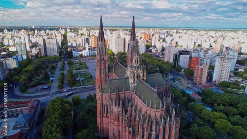 Cathedral of La Plata and City Landscape, Buenos Aires, Argentina, Orbit Aerial photo