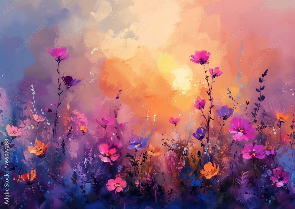 field flowers sun background scary color floating bouquets pink gorgeous brush strokes random tall soft light
