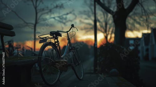 A bicycle parked in the fading light, World Bicycle Day
 photo