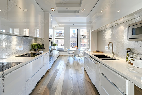 Modern kitchen  white kitchen  white furniture.