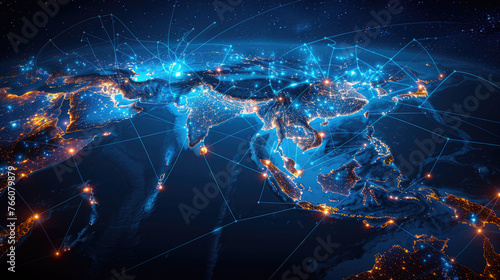 Digital map of South East Asia, concept of global network and connectivity, data transfer and cyber technology, business exchange, information and telecommunication photo