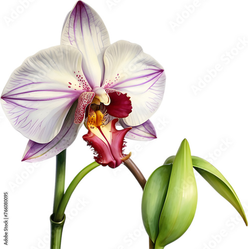 Watercolor painting of a Monkey Face Orchid flower. photo