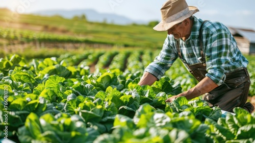 The farmer is watching the crop grow