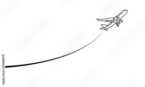 Airplane flat icon sign design outline doodle international travel vector illustration on white background