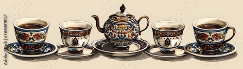Exquisitely Crafted Turkish Coffee Set with Intricate Designs and Traditional Charm