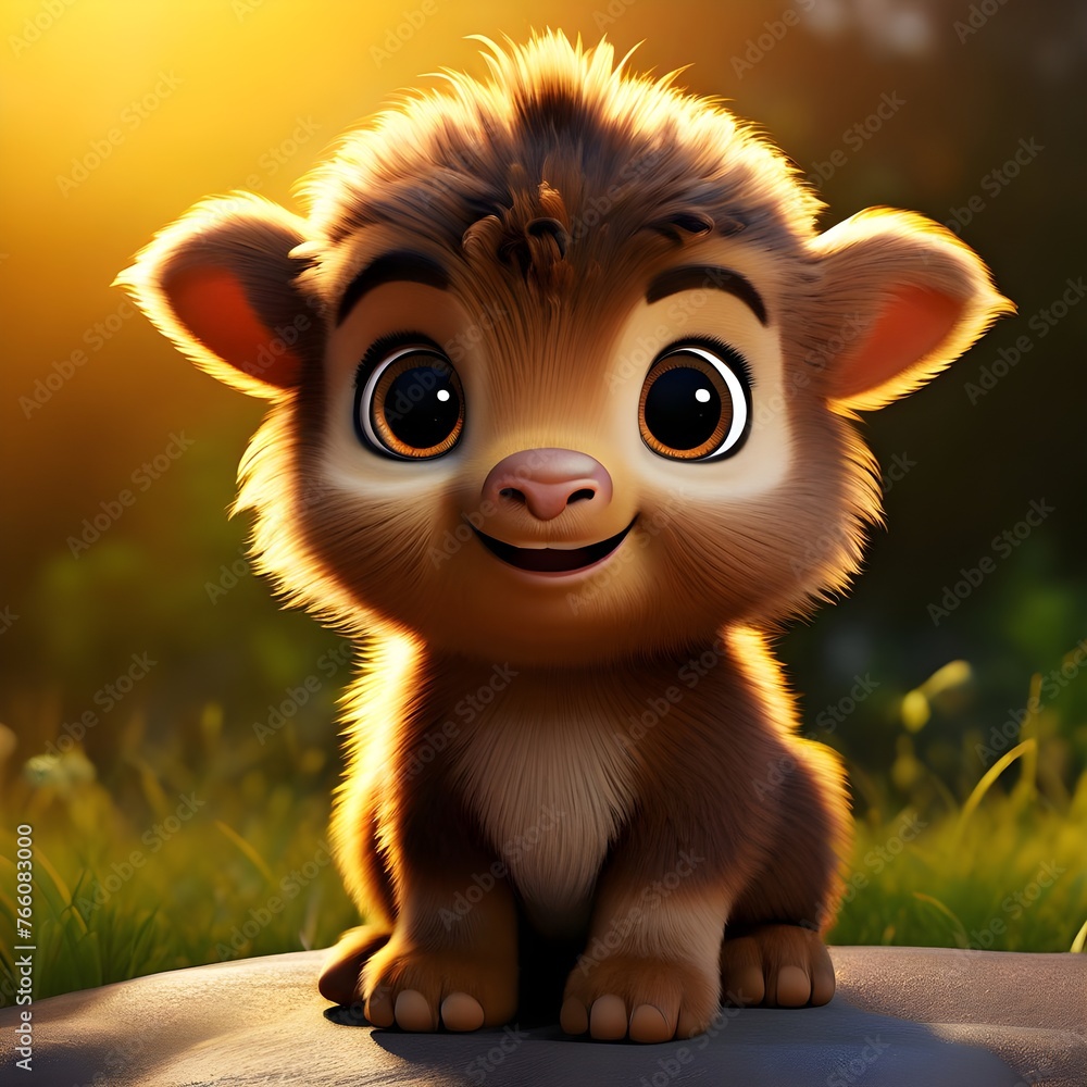 A cute smiling 3D young Bhutan Takin with big round sparkling eyes A cute smiling 3D young Bhutan Takin with big round sparkling eyes