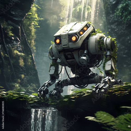 A futuristic robot in a natural setting. © Cao