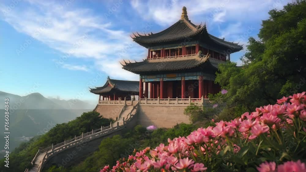 chinese temple in the morning, seamless looping 4k animation video background chinese temple in the morning, seamless looping 4k animation video background
